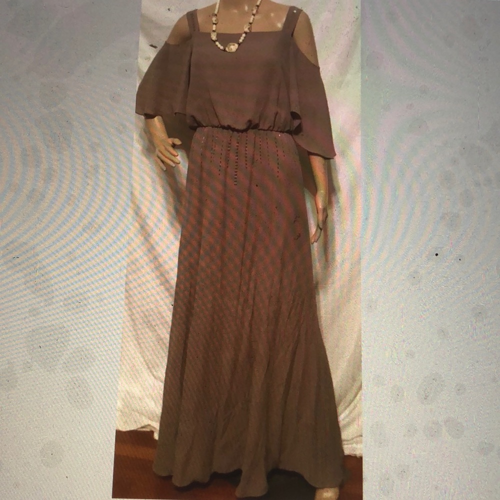 NINE WEST PEBBLE WOMENS TAUPE SZ 6 MAXI DRESS